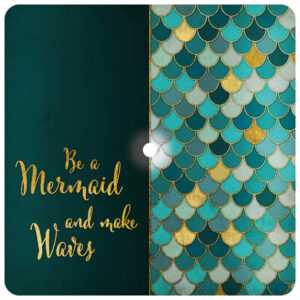 Quolls Kellerladen | LED-Untersetzer | Lieblinge | Meerjungfrau | Sprüche | Be a Mermaid and make Waves | Petrol | Gold